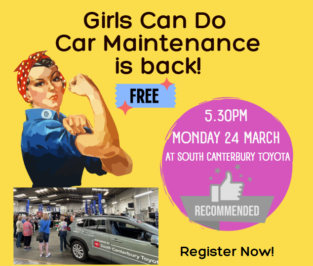 Promo web graphic Girls Car Maintenance event 24 March 2025